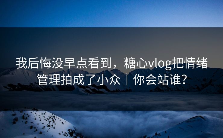 我后悔没早点看到，糖心vlog把情绪管理拍成了小众｜你会站谁？